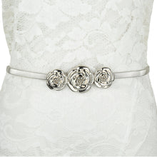 chic women metal belt rose clasp front stretch waist strap elastic waistband gold silver TIML66