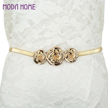 chic women metal belt rose clasp front stretch waist strap elastic waistband gold silver TIML66