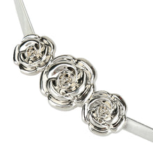 chic women metal belt rose clasp front stretch waist strap elastic waistband gold silver TIML66