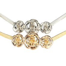 chic women metal belt rose clasp front stretch waist strap elastic waistband gold silver TIML66