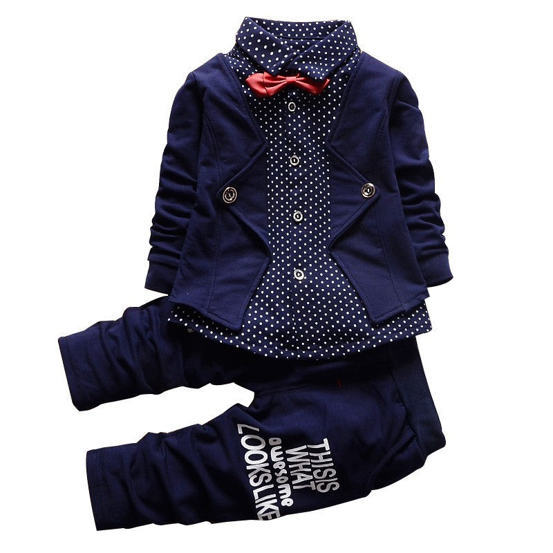 childrens clothing sets baby boy gentleman bow tie fake t-shirts coat pants 2pcs suits kids tracksuit set TIML66