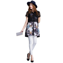clearance chiffon women blouse floral print short sleeve elegant-shirts long women tops black plus size women clothing TIML66