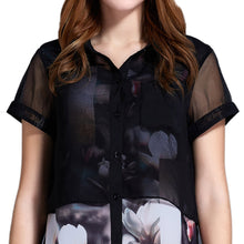 clearance chiffon women blouse floral print short sleeve elegant-shirts long women tops black plus size women clothing TIML66