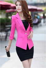 clearance women slim coat candycolor three quarter sleeve suit one button thin coat suit jacket ol work wear TIML66