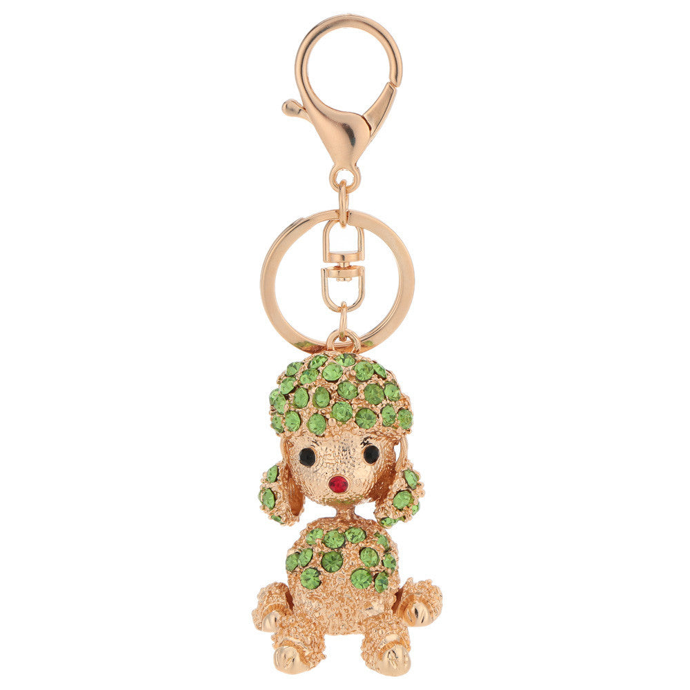 crystal rhinestone lucky pendant key ring 18k gold electroplated animal puppy key chain keychain purse handbag charm decoration TIML66