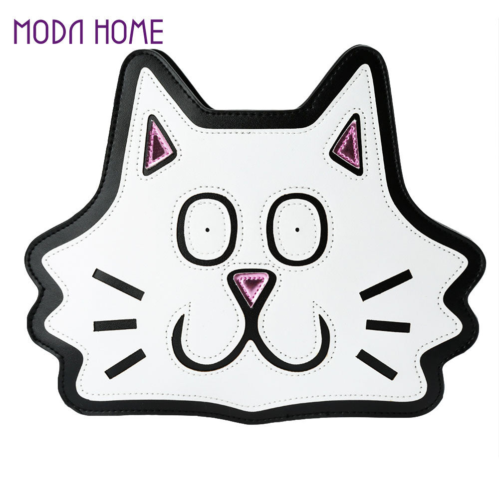 Cute Women Shoulder Bag Cat Shape Zipper Metal Chain Strap Casual Crossbody Bag PU Leather Small Bag White TIML66 TIML66