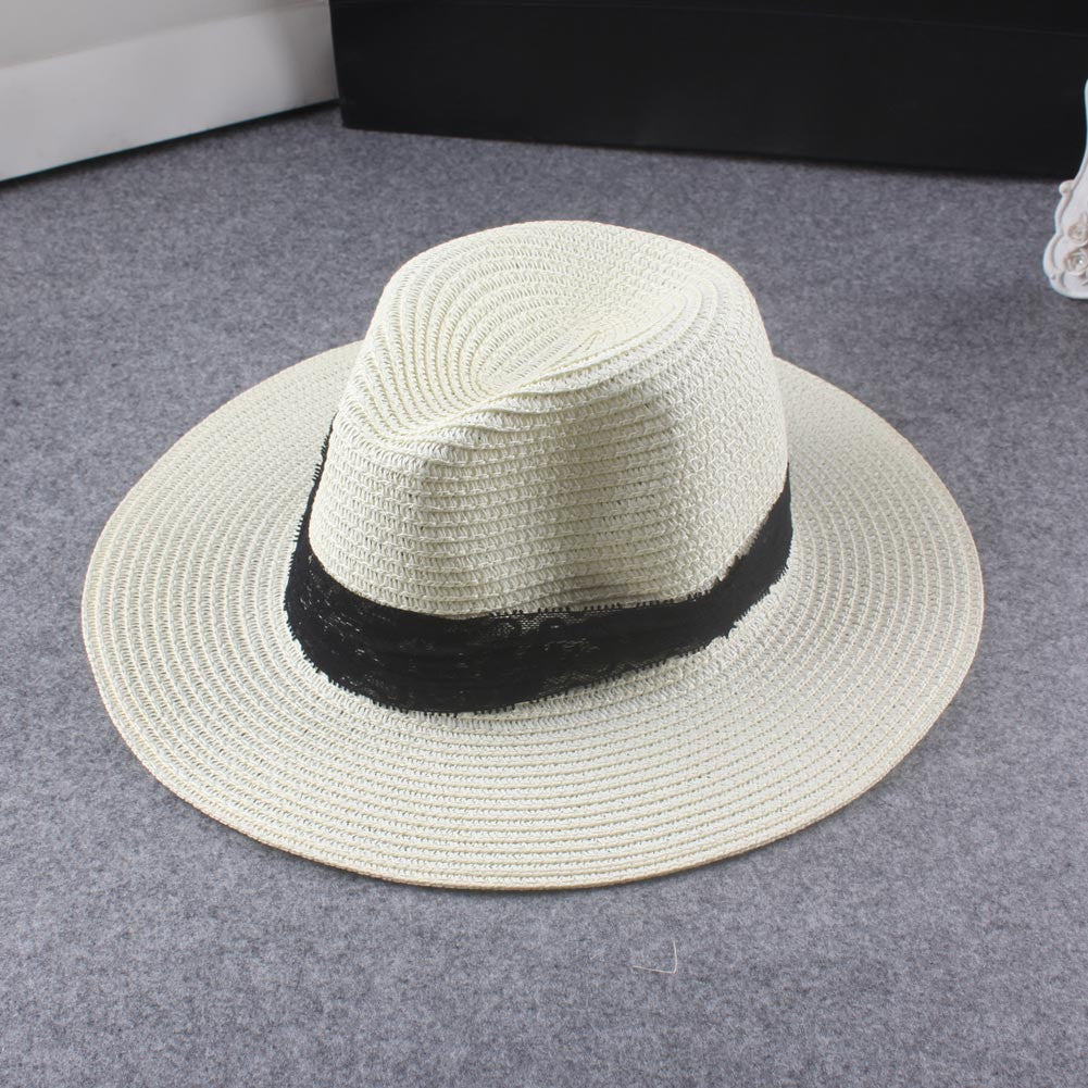 Cute Women Girls Straw Hat Solid Color Cat Lace Belt Headwear Sun Bucket Sun Hat Women Cap Beachwear CamelBeige TIML66 TIML66