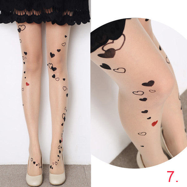 cute women sexy transparent silk stocking tattoo pantyhose woman leggings TIML66