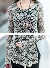 Elegant Women Lace Blouse Long Sleeve Peplum Slim Basic Shirt Tops blusa de renda ladies office shirt clothing Beige TIML66 TIML66