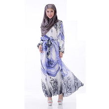 Elegant Women's Kaftan Abaya Jilbab Islamic Muslim Floral Chiffon Long Sleeve Maxi Dress PY3 TIML66