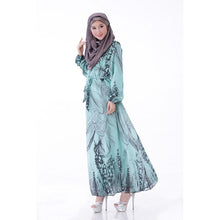Elegant Women's Kaftan Abaya Jilbab Islamic Muslim Floral Chiffon Long Sleeve Maxi Dress PY3 TIML66
