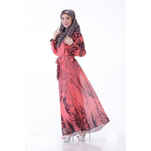 Elegant Women's Kaftan Abaya Jilbab Islamic Muslim Floral Chiffon Long Sleeve Maxi Dress PY3 TIML66