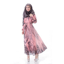 Elegant Women's Kaftan Abaya Jilbab Islamic Muslim Floral Chiffon Long Sleeve Maxi Dress PY3 TIML66