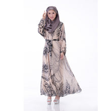 Elegant Women's Kaftan Abaya Jilbab Islamic Muslim Floral Chiffon Long Sleeve Maxi Dress PY3 TIML66