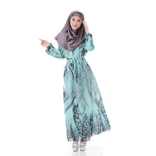 Elegant Women's Kaftan Abaya Jilbab Islamic Muslim Floral Chiffon Long Sleeve Maxi Dress PY3 TIML66