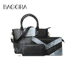 Women 3Pcs Purses And Handbag Set PU Leather Snakeskin Designer Tote Clutch Bag Retro Ladies Bolsas TIML66 TIML66