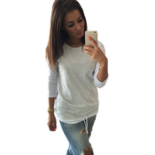 Casual T-shirt Women Color Block Drawstring Design Round Neck Long Sleeve Plus Size T Shirt Women Tops Blusa TIML66 TIML66