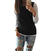Casual T-shirt Women Color Block Drawstring Design Round Neck Long Sleeve Plus Size T Shirt Women Tops Blusa TIML66 TIML66