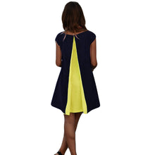chiffon women dress splicing o neck sleeveless mini party dress partial lined beach dress white blue yellow TIML66