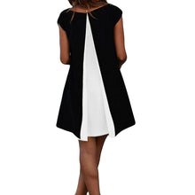 chiffon women dress splicing o neck sleeveless mini party dress partial lined beach dress white blue yellow TIML66