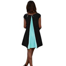 chiffon women dress splicing o neck sleeveless mini party dress partial lined beach dress white blue yellow TIML66
