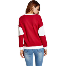 Harajuku Sweatshirt Women Contrast Letter Print O-Neck Long Sleeve Casual Pullover Hoody Tops RedDark Blue Sweat  TIML66 TIML66