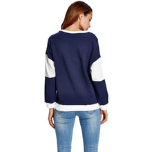 Harajuku Sweatshirt Women Contrast Letter Print O-Neck Long Sleeve Casual Pullover Hoody Tops RedDark Blue Sweat  TIML66 TIML66