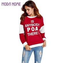 Harajuku Sweatshirt Women Contrast Letter Print O-Neck Long Sleeve Casual Pullover Hoody Tops RedDark Blue Sweat  TIML66 TIML66