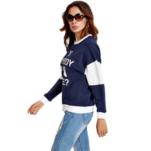 Harajuku Sweatshirt Women Contrast Letter Print O-Neck Long Sleeve Casual Pullover Hoody Tops RedDark Blue Sweat  TIML66 TIML66