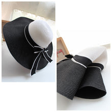 hats for women straw sun hat wide brim contrastcolor bowknot floppy cap beach bohemia headwear black and white TIML66