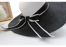 hats for women straw sun hat wide brim contrastcolor bowknot floppy cap beach bohemia headwear black and white TIML66