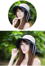 hats for women straw sun hat wide brim contrastcolor bowknot floppy cap beach bohemia headwear black and white TIML66