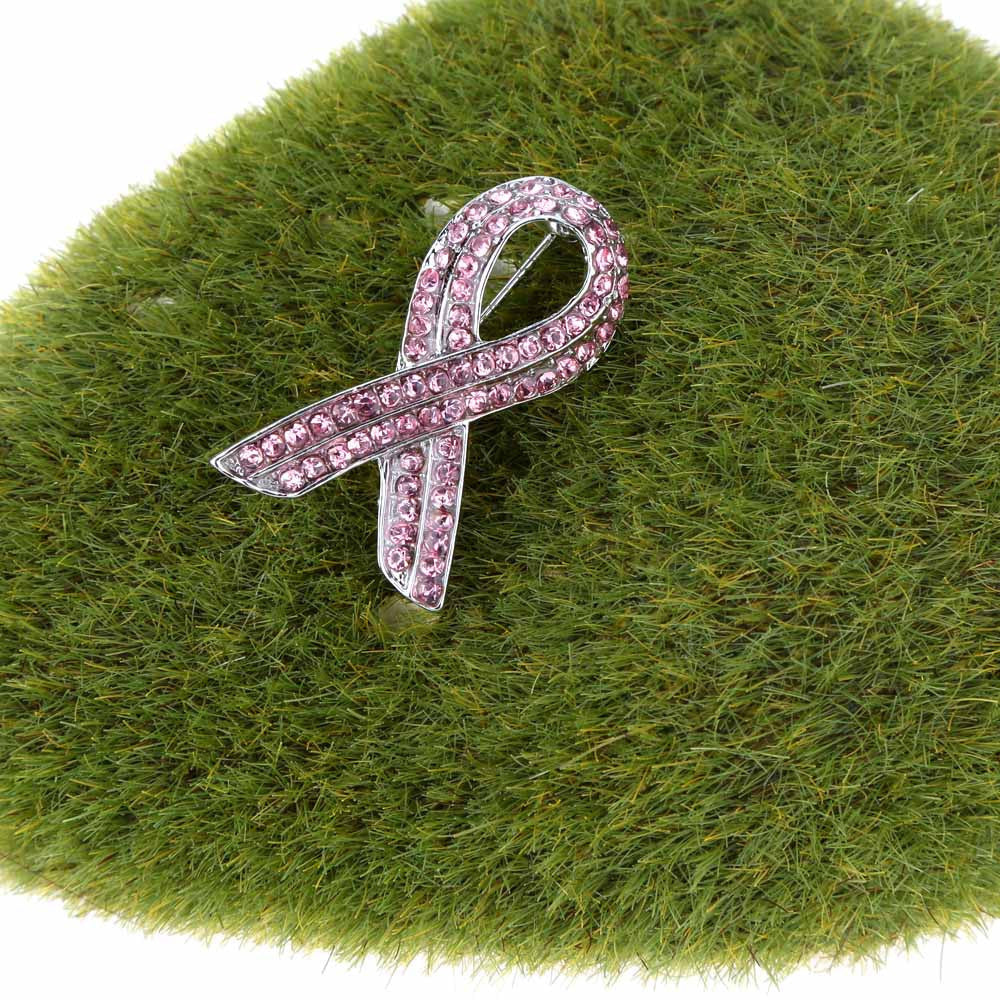 jewelry elegant pink shinning rhinestone crystal breast cancer awareness ribbon brooch pin TIML66
