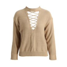 Lace Up Knitted Sweater Women Long Sleeve Turtleneck Casual Pullover Hollow Out Basic Knit Tops Jumper Pull  TIML66 TIML66