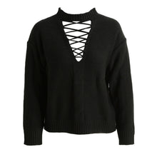 lace up knitted sweater women long sleeve turtleneck casual pullover hollow out basic knit tops jumper pull femme TIML66