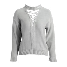 lace up knitted sweater women long sleeve turtleneck casual pullover hollow out basic knit tops jumper pull femme TIML66
