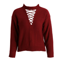 lace up knitted sweater women long sleeve turtleneck casual pullover hollow out basic knit tops jumper pull femme TIML66