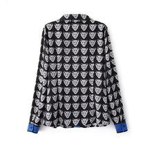 Leopard Head Print Shirts Womens Blouse Turn Down Collar Long Sleeve Chiffon Blouse Plus Size Blusas Women Tops Black TIML66 TIML66