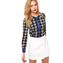 Leopard Head Print Shirts Womens Blouse Turn Down Collar Long Sleeve Chiffon Blouse Plus Size Blusas Women Tops Black TIML66 TIML66