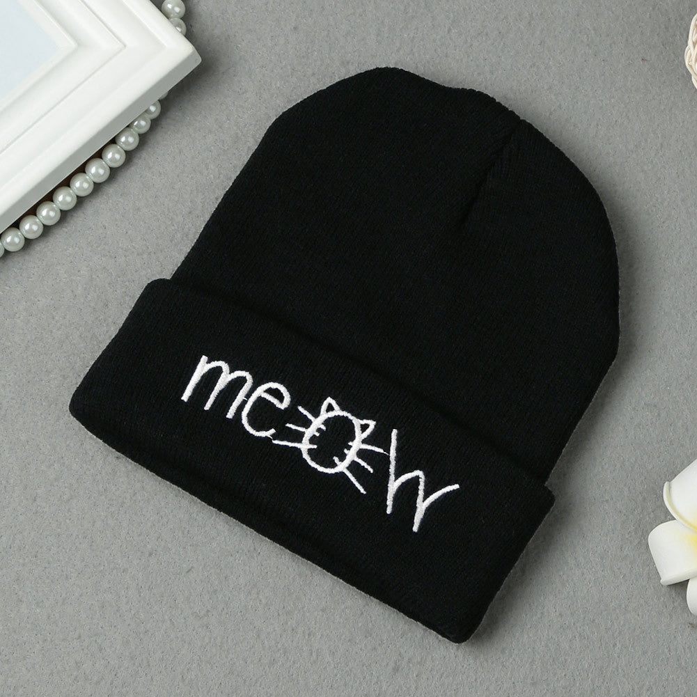 letter meow cap women casual hip hop hats knitted skullies beanie warm girls beanies bonnet femme mom hats gorro TIML66