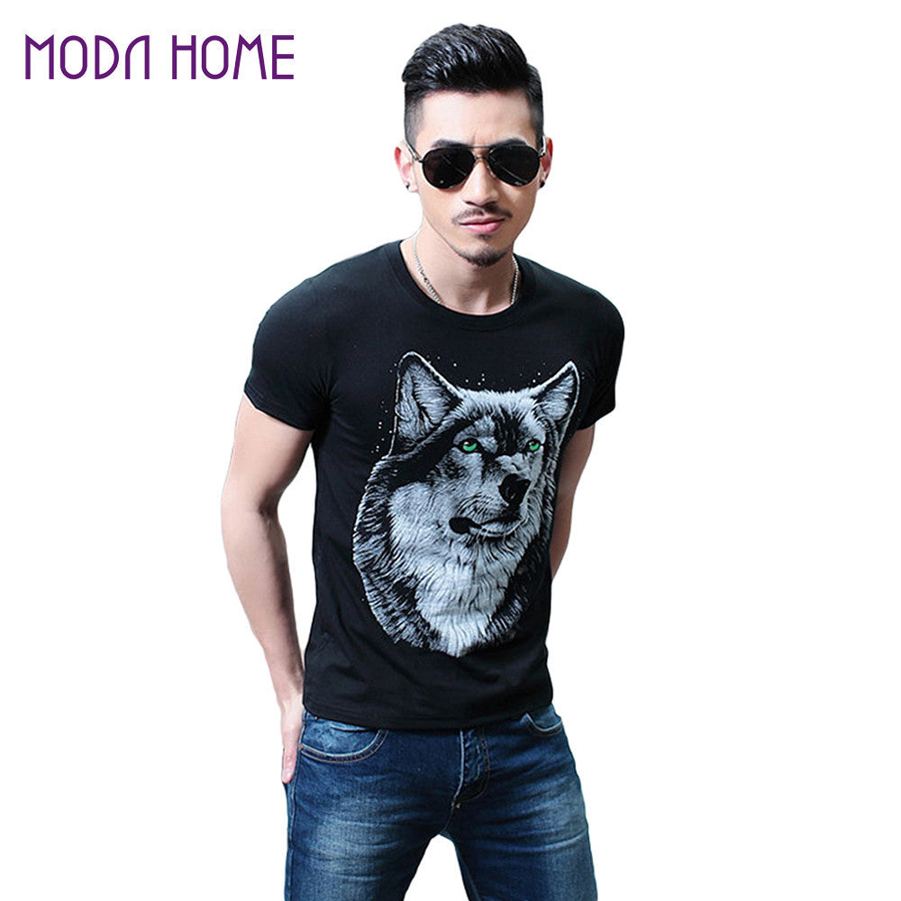 men cotton t-shirts 3d print wolf animal pattern short sleeve funny t-shirtss plus size casual tops tee camisetas black TIML66