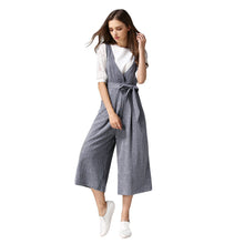 Rompers Womens Jumpsuits Contrast Stripe V-Neck Sleeveless Belt Wide Leg Pants Pockets Zipper Closure Playsuit TIML66 TIML66
