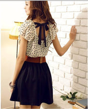 Korean Women Lady Chiffon Dress Short Sleeve Polka Dots Waist Casual Dresses Super Worthy TIML66 TIML66