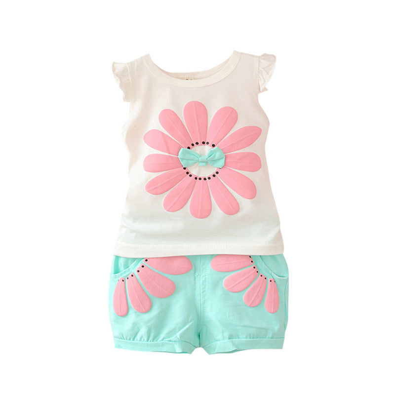 baby girls clothing set sunflower girls clothes sets kids casual sport suit set TIML66