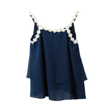 Women Chiffon Blouses O Neck Flower Spaghetti Straps Sleeveless Lace Shirt Casual Crop Top Vest Plus Size Blusas TIML66 TIML66