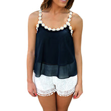 Women Chiffon Blouses O Neck Flower Spaghetti Straps Sleeveless Lace Shirt Casual Crop Top Vest Plus Size Blusas TIML66 TIML66