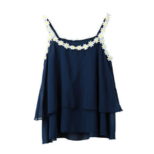 Women Chiffon Blouses O Neck Flower Spaghetti Straps Sleeveless Lace Shirt Casual Crop Top Vest Plus Size Blusas TIML66 TIML66