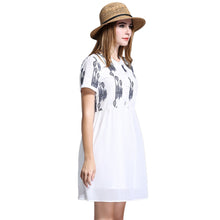 Women Chiffon Dress Embroidery O-Neck Elegant Dress Short Sleeves Button Loose Large Size Party Dress White TIML66 TIML66