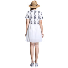 Women Chiffon Dress Embroidery O-Neck Elegant Dress Short Sleeves Button Loose Large Size Party Dress White TIML66 TIML66