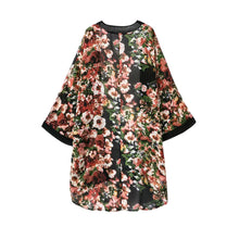 Women Chiffon Shirt Open Front Floral Print Long Bat Sleeves Vintage BlouseLoose Kimono Cardigan Coat Black TIML66 TIML66